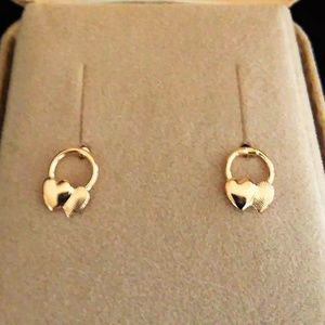 Double Heart 14k Yellow Gold Earrings